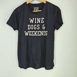 Wine Dogs And Weekends Womens Medium M T-Shirt Graphic Black